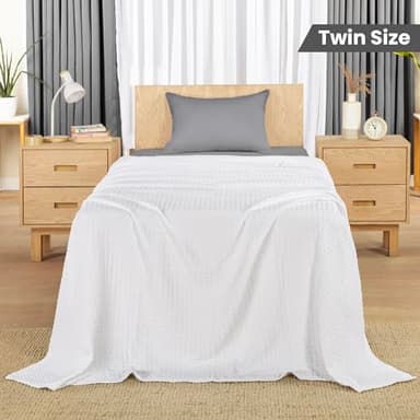 Utopia Bedding White 100% Cotton Waffle Blanket 300 GSM [Twin - 90x72 Inch] Soft Lightweight Breathable Dorm Bed Blanket for All Season - Image 2