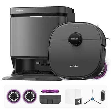 Eureka J15 Pro Ultra Robot Vacuum and Mop with Self Emptying Base, 16,200 Pa Suction, Flex-Arm Design Mop, Auto Mop Hot Water Washing & Hot Air Drying, Anti-Tangle, AI Obstacle Avoidance, Black - Image 1