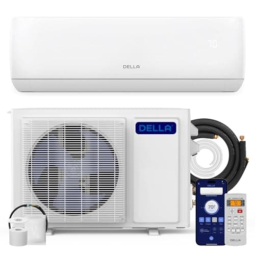 DELLA Motto Series Mini Split AC, 208-230V 17.5 SEER2 Cools Up to 550 Sq.Ft,12000 BTU Works with Alexa and Wifi, Air Conditioner & Heater with 1 Ton Pre-Charged Heat Pump - Image 1
