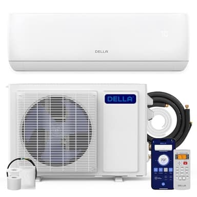 DELLA Motto Series Mini Split AC, 208-230V 17.5 SEER2 Cools Up to 550 Sq.Ft,12000 BTU Works with Alexa and Wifi, Air Conditioner & Heater with 1 Ton Pre-Charged Heat Pump - Image 1