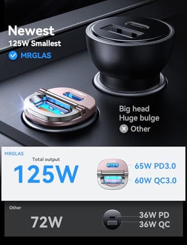 MRGLAS 125W USB C Car Charger, [Mini & Metal] USB C Car Charger Adapter Fast Charging PD65W & QC60W Dual Port Type C Car Cigarette Lighter USB Charger for iPhone 16 15 14 Pro Max S25 MacBook-Pink - Image 2