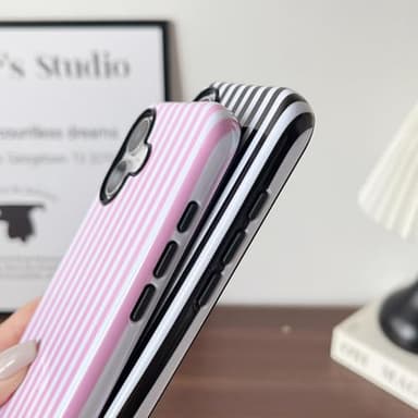 Longlayss Compatible with iPhone 16 Plus Case Cute Aesthetic Striped Phone Case for Women Girl Shockproof Slim TPU and Hard PC Protective Cover (Pink) - Image 4