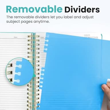 Large Spiral Lined Notebooks for Work With Removable Dividers & Tabs, 8.5"x11" Hardcover 5 Subject Notebook for Note Taking & Organizer, A4 College Ruled Journal for Women & Writing, Aquamarine, 280 Pages - Image 4