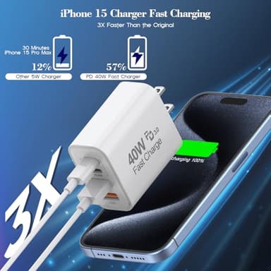 40W iPhone 17 16e 15 Charger Block Fast Charging,2Pack USB C Wall Charger,4-Port Fast USB Wall Adapter PD + QC Multiport Block Cube for iPhone 17 Air/17 Pro/Pro Max/16/16 Pro/15/14/13/12/11/Pro Max/XS - Image 4