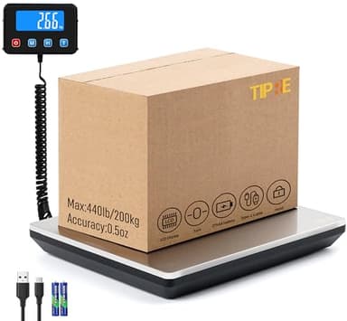 TIPRE Digital Shipping Postal Scale 0.5 oz High Accuracy! 440lb Commercial Weight Scale for Package, Small Business, Mail, Warehouse, Home, Battery & Charging Cable Included - Image 1