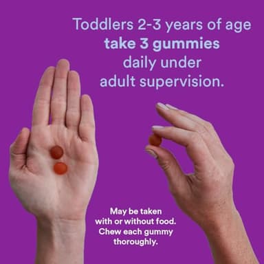 SmartyPants Toddler Multivitamin Gummies: Omega 3 Fish Oil (EPA/DHA), Vitamin D3, C, Vitamin B12, B6, A, K & Zinc, Biotin, Beta Carotene, Gluten Free, Three Fruit Flavors, 90 Count (30 Day Supply) - Image 7
