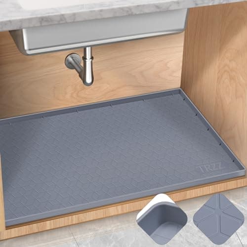 TRZZ Silicone Waterproof Under Sink Mat 34" x 22", Drip Tray and Cabinet Liner for Kitchen and Bathroom, Prevents Water Damage and Organizes Cabinets (Grey) - Image 1