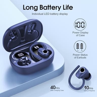 Wireless Earbuds,50H Stereo Ear Buds Dual LED Display, Bluetooth 5.3 Headphones Sport, 2025 Bluetooth Earbuds with 4 ENC Noise Canceling Mic, IP7 Waterproof Earphones with Earhooks for Running, Navy - Image 4