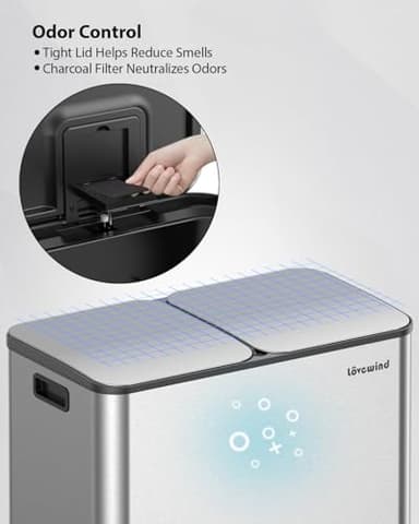 Lovewind Trash Can, 2 x 10.5 Gallon (2 x 40 L) Garbage Can for Kitchen Dual Compartment Recycling Kitchen Step Trash Bin, Stainless Steel Trash and Recycle Bin Combo with Soft-Close Lid, Silver - Image 6