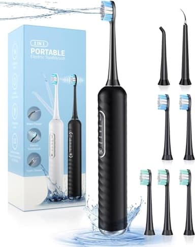 UNINGOPI Electric Toothbrush with Water flosser, 3 in 1 Teeth Cleaning Kit with 7 Modes, Electric Toothbrush and flosser Combofor Adults, Water Flosser Portable for Travel and Home (Black) - Image 1