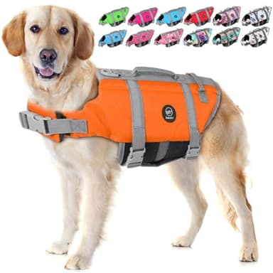 EMUST Dog Life Jacket, XL, NewOrange, Waterproof, Breathable, Adjustable with Rescue Handle, for Swimming Pool Beach Boating - Image 1