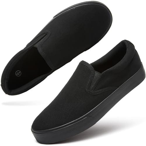 Women's Canvas Slip On Shoes Fashion Sneakers Flats Shoes White Canvas Shoes(Full Black.US8) - Image 1