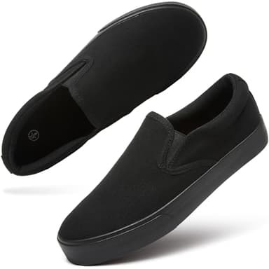 Women's Canvas Slip On Shoes Fashion Sneakers Flats Shoes White Canvas Shoes(Full Black.US8) - Image 1