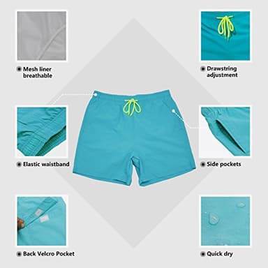 SILKWORLD Men's Swimming Surf Beach Shorts Mesh Liner(Large, Peacock Blue) - Image 5