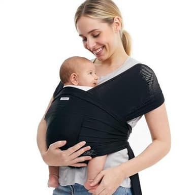 Momcozy Baby Carrier AirMesh - The Perfect Summer Sling for Newborns to Toddler 8-35 lbs - Cooling Fabric Baby Wrap, Hands Free, Lightweight and Ergonomic, Black - Image 1