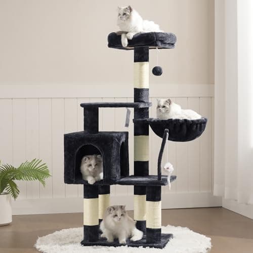 Heybly Cat Tree with Toy, Cat Tower Condo for Indoor Cats, Cat House with Padded Plush Perch, Cozy Hammock and Sisal Scratching Posts, Smoky Gray HCT004SG - Image 1