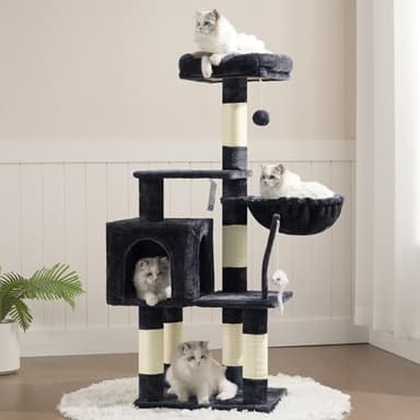 Heybly Cat Tree with Toy, Cat Tower Condo for Indoor Cats, Cat House with Padded Plush Perch, Cozy Hammock and Sisal Scratching Posts, Smoky Gray HCT004SG - Image 1