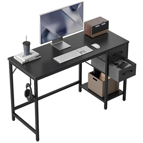 CubiCubi Computer Desk with 2 Drawers, 40 Inch Small Home Office Desk Study Writing Table, Modern Black - Image 1