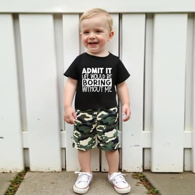 wdehow Toddler Kids Baby Boy Summer Clothes Sets 1T 2T 3T 4T 5T Letter Print Short Sleeve Tops Camouflage Shorts Outfits (A-Black 2, 2-3T) - Image 2