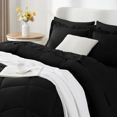 CozyLux Full Size Comforter Sets Black - 7 Pieces Bed in a Bag Full, Luxury Soft Bed Set for All Seasons, Bedding Set with Down Alternative Comforter, Sheets, Pillowcases & Shams - Image 3