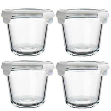 H.JSS WDJS 24 Oz Glass Food Storage Container, 3 Cup Round Glass Soup Container with Airtight Lids, Round Food Containers, Leakproof Soup Storage Container, DishwasherMicrowave & Freezer Safe (4 Pack) - Image 1