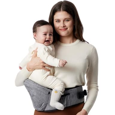 Momcozy Hip Seat Baby Carrier - Adjustable Waistband with Original 3D Belly Protector, Ergonomic Carrier with Various Pockets for Newborns & Toddlers up to 45lbs (Grey, Large) - Image 1