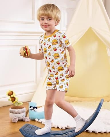 babee Reshinee Bamboo Viscose Toddler Pajamas Boys Girls Kids Baby Cool Short Summer Burger Pjs Set 2-3T Two Piece - Image 2