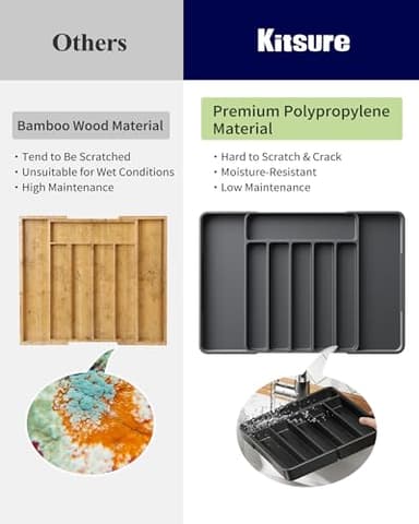 Kitsure Cutlery Drawer Organiser for Kitchen - Adjustable Cutlery Tray for Effortless Utensil Sorting, Versatile Kitchen Storage & Organisation Solution, 13.70" x 1.54" x 10.94"~20.08", Black - Image 7