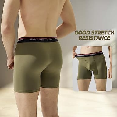 BAMBOO COOL Men's Underwear 4 Pack Boxer Briefs Soft Breathable Underwear for Men with Open FLY POUCH(L) - Image 4