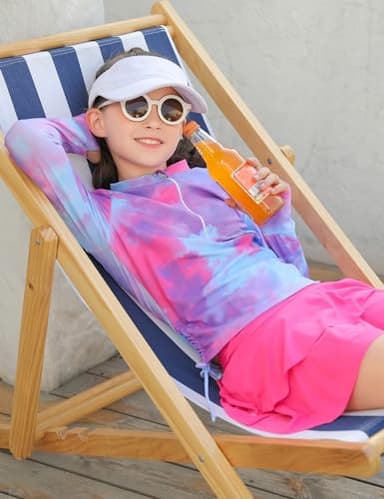 Rash Guard for Little Girls 3-4 Years Old Swimsuit 2 Pieces Tankini Tie Dye Bikini Girls' Pink Swimwear 3t 4t Toddler Girl Rashguard Long Sleeve Beach Suit Stretch Half Zipper Bathing Suits for Kids - Image 4