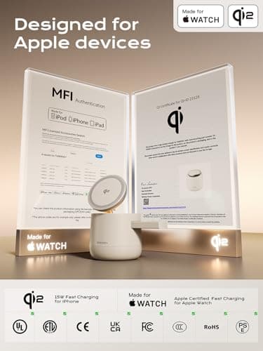 MFI Certified by Apple, 4 in 1 Magsafe Wireless Charging Station, Qi2 15W Magsafe Charger for iPhone 17/16/15/14/13/12 Series, iWatch, Airpods, iPad, 65W Charger Included - Image 2