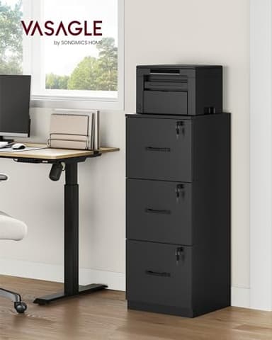 VASAGLE 3 Drawer File Cabinet, File Cabinet with Lock, Printer Stand, Office Filing Cabinet Organizer, for A4 and Letter Size Files, Ink Black UOFC055B16 - Image 2