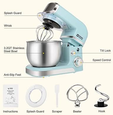 Kitchen in the box Stand Mixer,3.2Qt Small Electric Food Mixer,6 Speeds Portable Lightweight Kitchen Mixer for Daily Use with Egg Whisk,Dough Hook,Flat Beater (Blue - Image 4