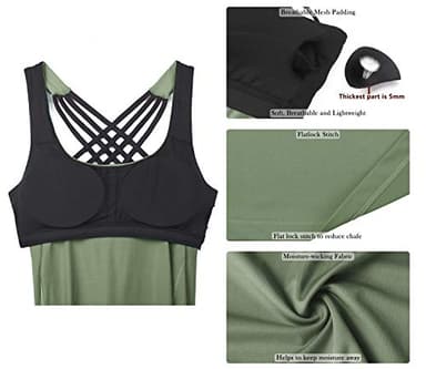 icyzone Yoga Tops Workouts Clothes Activewear Built in Bra Tank Tops for Women (M, Olive) - Image 5