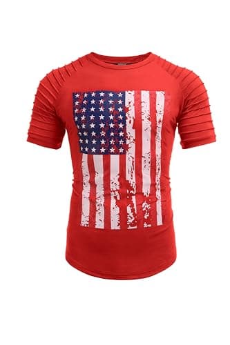 COOFANDY Men's Muscle American Flag T-Shirt Pleated Raglan Sleeve Gym Tee Short Sleeve Fashion Shirts - Image 3