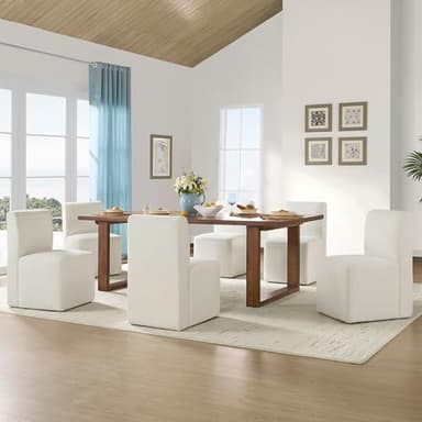 CHITA Dining Chairs with Casters Set of 2, FSC Certified Upholstered Armless Modern Rolling Dining Chairs with Rollers for Bedroom Reading Room Living Room, Linen - Image 10