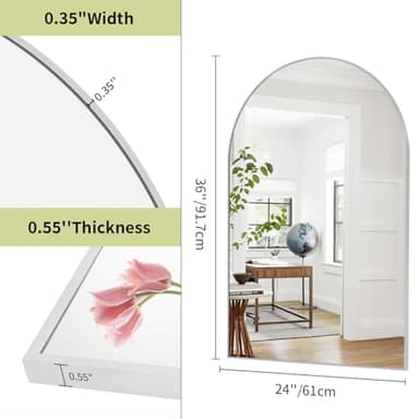 BEAUTYPEAK 24"x36" Arch Bathroom Mirror, Wall Mounted Vanity Metal Frame Mirror for Bedroom, Entryway, Living Room, Silver - Image 5