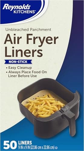 Reynolds Kitchens Air Fryer Liners Disposable, Unbleached Parchment Paper Sheets, 50 Count - Image 1