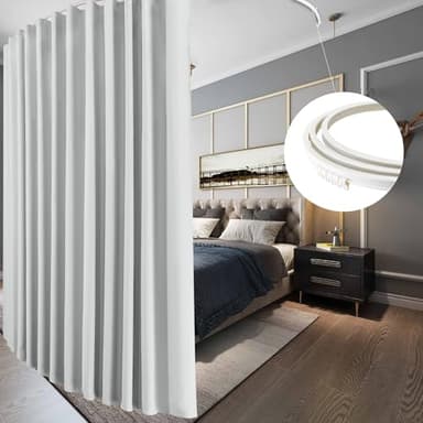 RYB HOME Blackout Room Divider Curtains with Flexible Track Ceiling/Wall Mount, Extra Wide Floor to Ceiling Curtains with Hooks for Bedroom/Office/Study/Living Room, White, W120 x L84, 1 Panel - Image 1