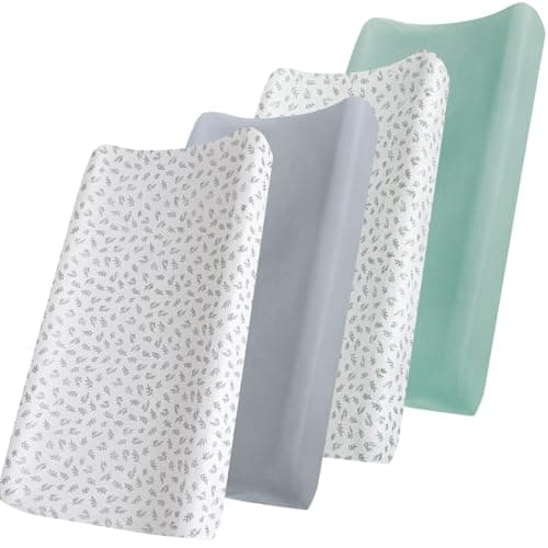 Changing Pad Cover, Diaper Changing Pad Covers 4 Pack, Fitted Baby Changing Table Sheets for 32''×16'' Change Table Pad, Cradle & Bassinet Sheets for Boys & Girls, Soft & Breathable - Image 1