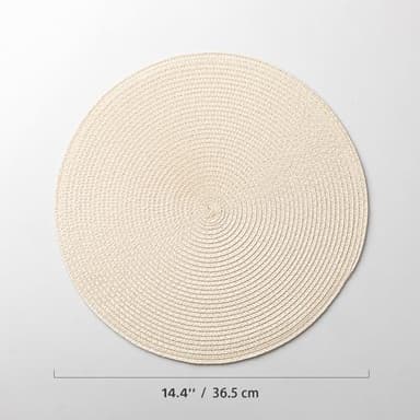 Baroyal Round Placemats Set of 12 Plastic Woven Placemats Washable Wipeable Table Mats for Dining Table Heat Resistant Non-Slip Circle Place Mats (Beige) - Image 3