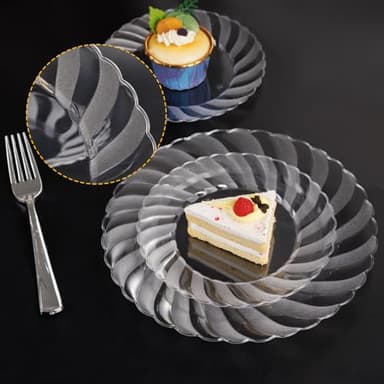 U-QE 100 Pieces Clear Plastic Plates-6 Inch Plastic Dessert Plates Disposable - Washable & Reusable - Premium Hard Clear Plates Fancy Disposable Heavy Duty Plastic Plates for Party,Weddings and Events - Image 7