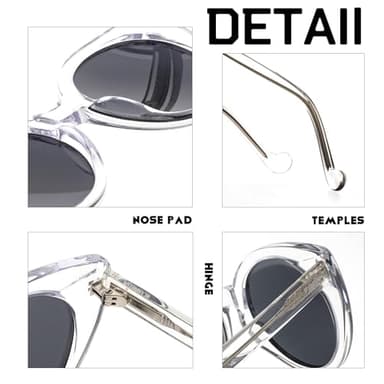 FAA'N Round Cat Eye Sunglasses Womens Trendy Polarized Sunglasses Cute Shades Acetate Sun Glasses(Crystal) - Image 3