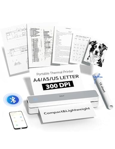 PRT Portable Printer Wireless for Travel, Inkless Bluetooth Small Mobile Thermal Printer, Support 8.5" X 11", A4, Compatible with iOS, Android, Laptop for Home Use, Office & Vehicles, 300 DPI, White - Image 1