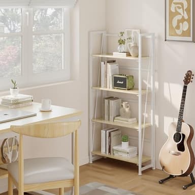 BHG Vintage Multifunctional Bookcase Folding Bookshelf, No-Assembly Plant Stand Storage Rack Shelves for Home Office (White, 4-Tier) - Image 2