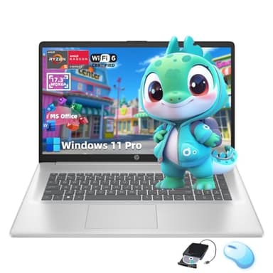 HP 17 inch Laptop Computer - 17.3" FHD IPS Display, AMD Ryzen 5 7430U 6-Cores Processor, 16GB RAM, 1TB SSD, Windows 11 Pro, Office Lifetime License, CD/DVD Drive - Image 1