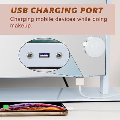 MISAVANITY Large Vanity Makeup Mirror with Lights 23"X18" Lighted Hollywood Mirror with 10X Magnification and USB Charger for Bedroom Dressing Room Tabletop 15 Dimmable LED Lights 360 Degree Rotating - Image 5