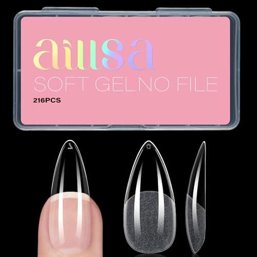 AILLSA Long Almond Nail Tips Full Cover Clear Gelly Nails Tips Half Matte Acrylic Tips Pre-Filed Fake Press on Nail Tips for Extension Home DIY Salon Manicure 216PCS 12 Sizes - Image 1