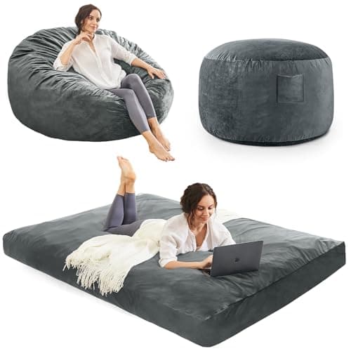 Bean Bag Chairs for Adults - Giant Bean Bag Chair Convertible Bean Bag Bed - Beanbag Chair with Micro Fiber Cover/Furniture Foam Filler - Floor Couch Sofa in Bedroom Dorm Room - Full Charcoal - Image 1