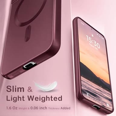 Amzfield Magnetic for Samsung Galaxy S22 Case for Women Men Girls [Compatible with MagSafe] [Camera Lens Protector] Matte Cute Slim Soft Silicone Bumper Shockproof Metallic Phone Case, Burgundy - Image 5